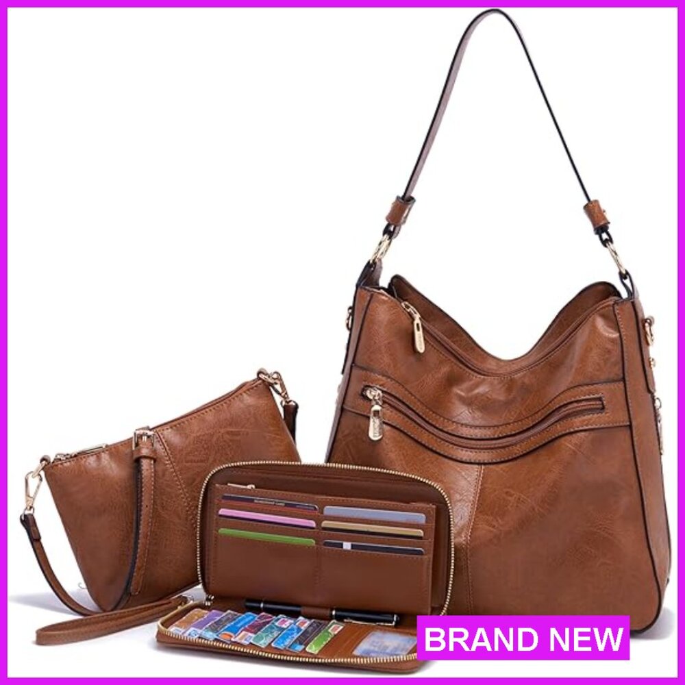 Large Hobo Tote Crossbody Bag Set Vegan Leather Adjustable Strap Classic Chic